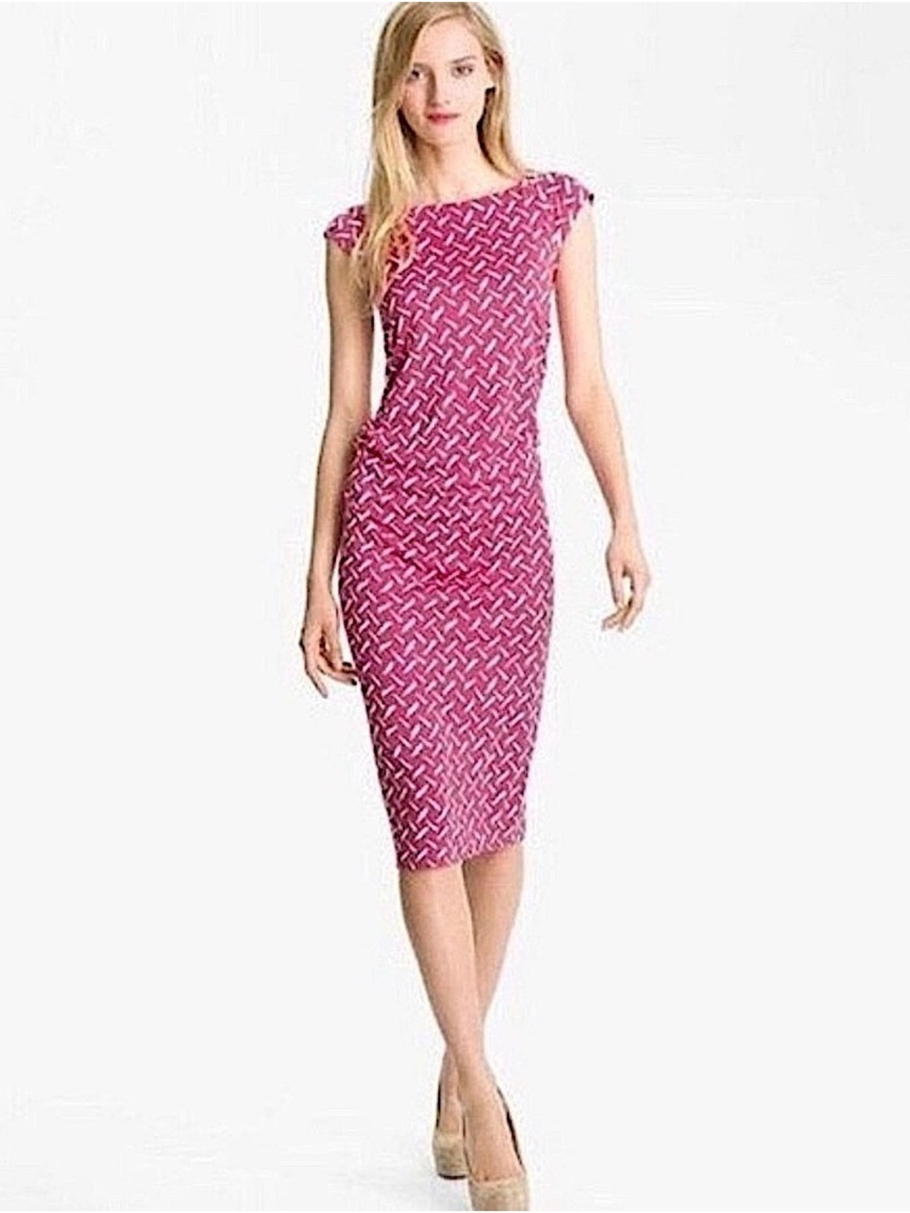 Diane von Furstenberg Gabi 100% Silk Pink Cream Cap-Sleeve Dress Wedding